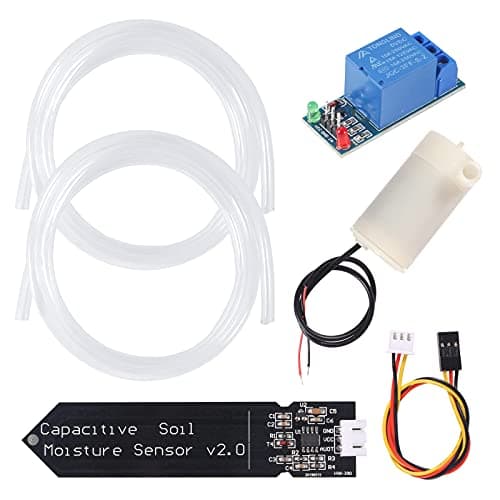 Kit DIY de Irrigação Automática Sistema de Auto-irrigação Sensor de Umidade do Solo 1 Canal 5V Módulo de Relé e Bomba de Água com 2 Peças Tubo de Vinil 1M para Detecção de Umidade Arduino Rega de Jardim DIY