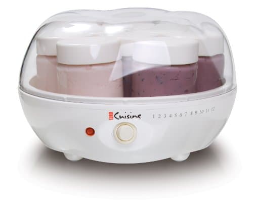 Euro Cuisine Máquina elétrica de iogurte YM80 - Promove a saúde intestinal com iogurte caseiro rico em probióticos - incubadora de iogurte doméstico com frascos de vidro, branca