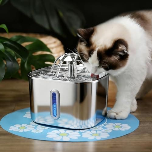 Bebedouro para Gatos, Fonte de Água Automático para Gato Silenciosa Inox Carvão Ativado Fluxo 360° LED Indicador Bebedouro para Gatos e Cães (2,2L, MG00)