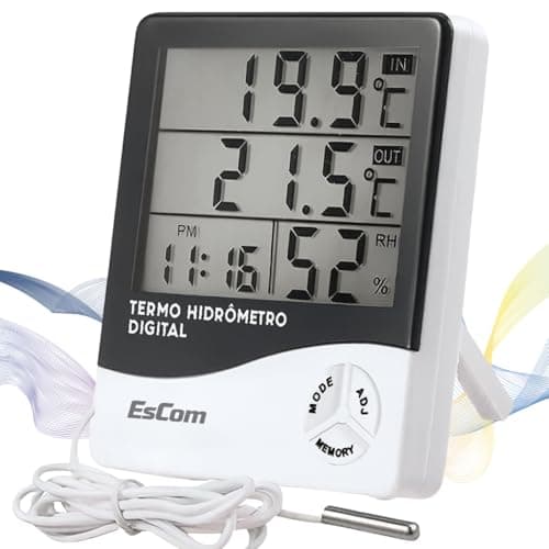 Termômetro Digital E Higrômetro Para Medição De Temperatura e Umidade Do Ar Máxima/Minima Com Relógio Digital Para Freezer Geladeira Aquario Chocadeira Empresarial Cabo Linha de Qualidade Premium
