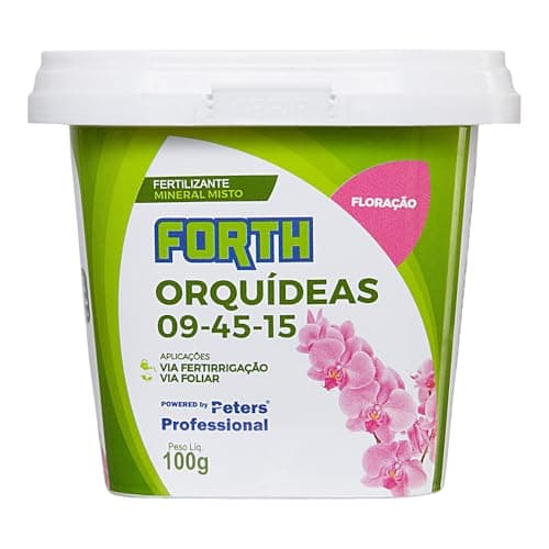 Adubo Forth Orquídeas Floração, Fertilizante Mineral, NPK 09-45-15, Powered by Peters, Balde, 100g