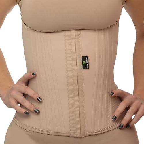 Cinta Modeladora Feminina Opta Corpus com 16 Barbatanas Redutora de Medidas e Pós Criolipolise, Tecido Bioestimulante e Fechamento Frontal (Nude, M)