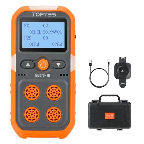 TopTes Detector de gás Guard-101, 4 monitores de gás para H2S, CO, LEL e O2, com alarmes de vibração, visuais e audíveis, bateria de longa duração de 14h, segurança à prova de explosão, monitor de gás