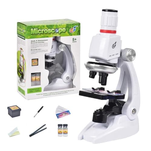 FINYQBET Microscopio Infantil 1200x - Kit de Microscopio para Niños con 100x, 400x, 1200x Aumentos, Incluye Amostras de Vidro, Frascos de Coleta y Pinzas - Ideal para Regalos de Cumpleaños