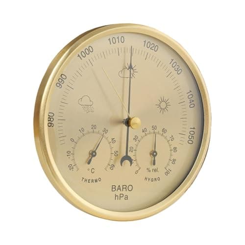 Ｂｅｓｇａ Barômetro e termômetro 3 em 1, portátil, para medição de temperatura em todas as estações, fácil, estação meteorológica, Dourado