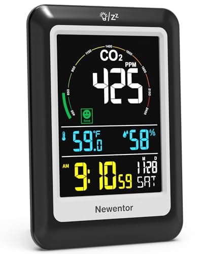 Newentor Monitor de CO2, medidores de qualidade do ar interno, detector de dióxido de carbono com alerta de voz, visor grande de CO2, sensor de umidade e temperatura, despertador para casa, trailer,
