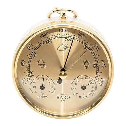 FLCPJGV Barômetro, termômetro e higrômetro, estação meteorológica de parede premium e precisa 3 em 1 para uso interno externo no quarto, Ouro