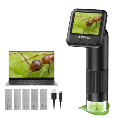 Microscópio APEXEL digital portátil 800 vezes com tela LCD de 2”, de bolso, para crianças, com luzes LED ajustáveis, com lupa e câmera, USB para PC, inclui cartão SD de 32 GB
