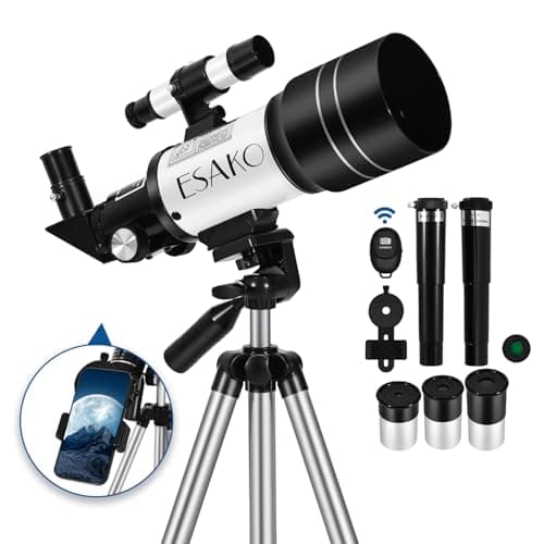 ESAKO Telescópio para crianças e adultos, telescópios portáteis para iniciantes de 70 mm com 3 oculares, tripé ajustável em altura e adaptador de telefone