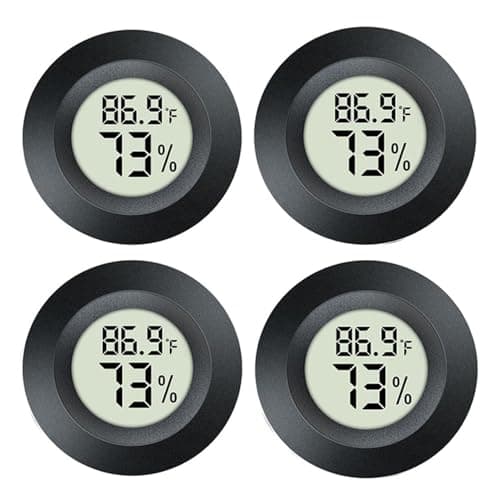 Pacote com 4 mini termômetro digital higrômetro, medidor de umidade de temperatura interna e externa para incubadoras de estufa, jarros de terrário de répteis, Fahrenheit ou Celsius (℃) (4)