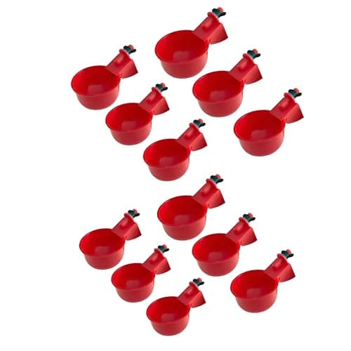 Bebedouro Automático para Aves Kit com 12 Unidades, Controle de Nível de Água, para Galinheiro e Gaiola (Vermelho, Pequeno)