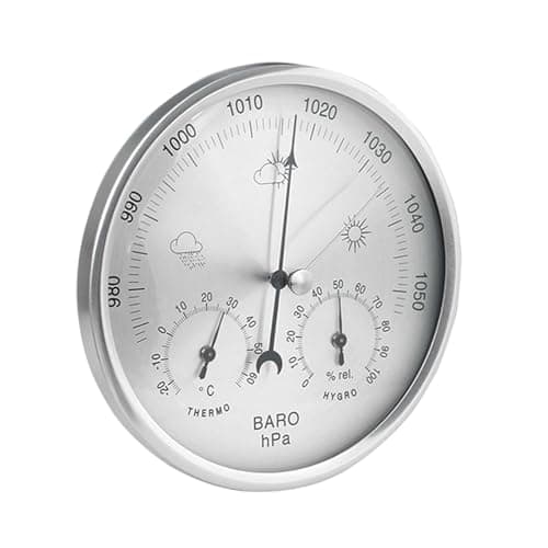 Kuntesetty Barômetro 3 em 1, Estação Meteorológica Analógica, de Temperatura Simples para Casa, Higrômetro e Termômetro, Prata