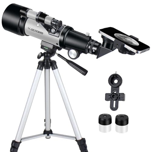 Telescópio para crianças iniciantes, 70 mm abertura 400 mm telescópio refratário astronômico para adultos estudantes - telescópios de viagem com tripé, adaptador de telefone (prata)