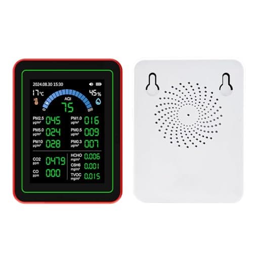 Medidor de Qualidade do Ar, CO2 TVOC HCHO PM2.5 PM10 Testador Detectador Detectador Detectador de Bateria Interior Armazenamento de Dados, Medidor Portátil Com Semicondutores e
