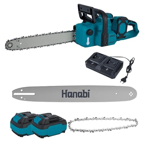Hanabi Motosserra a Bateria 16 Polegadas Profissional 40V 4,0Ah com 2 Baterias, Motor Brushless 6000RPM, com Controle de Velocidade Motosserra Portátil Sem Fio para Cortes de Madeira e Podas