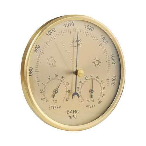 Kuntesetty Barômetro 3 em 1, Estação Meteorológica Analógica, de Temperatura Simples para Casa, Higrômetro e Termômetro, Dourado