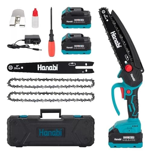 Hanabi Motosserra Elétrica a Bateria Profissional 8 Polegadas 21V 4,0Ah com 2 Baterias, Motor Brushless 2400RPM, Motosserra Portátil Sem Fio para Cortes de Madeira e Podas