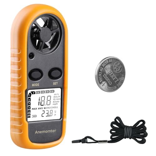 XRCLIF Anemômetro Digital Portátil, Medidor de Velocidade Do Vento, Medidores de Vento, Medidor de Velocidade de Fluxo de Ar para Medir A Sensação Térmica, Velocidade, Medidor de Vento, Termômetro Par