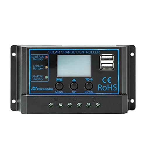 Controlador de carga solar Nicesolar 20A 12V 24V com regulador PWM para painel solar e baterias