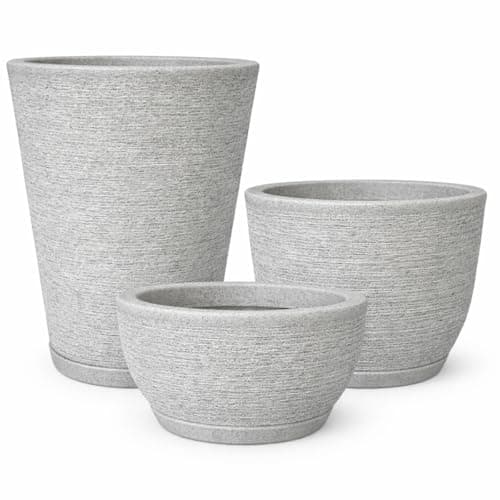 Kit 3 Vasos Polietileno Para Plantas Decorativo / 3 Vasos (Branco Stone)