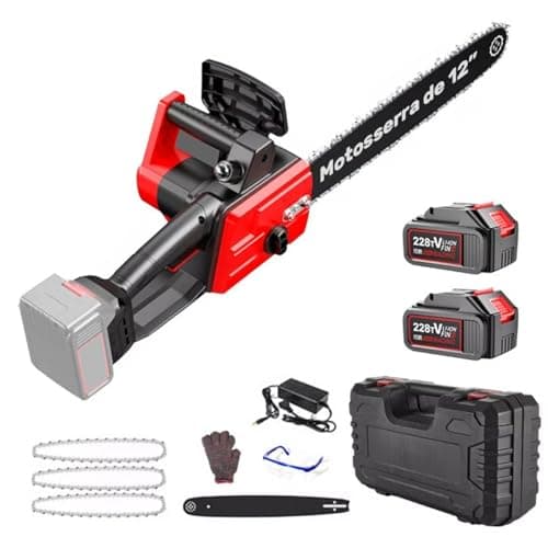 Mini Motosserra a Bateria 1200W 21V, Lâmina 12 Polegadas, Motor de Cobre, Portátil para Corte de Árvores e Madeira