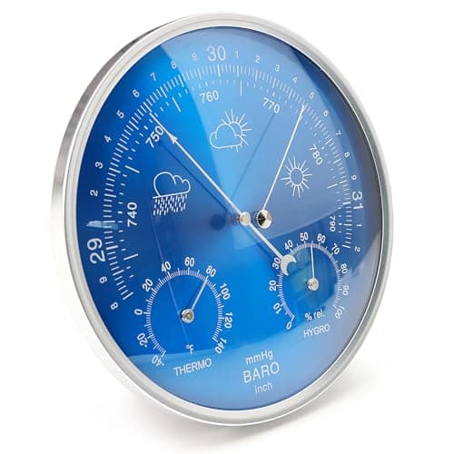 YTCYKJ Parede Pendurado 3 Em 1 Barômetro Estação Meteorológica, Termômetro, Barômetro, Higrômetro, Meteorológica Precisa Para Casa E Escritório, Uso Interno Externo, Movimento Mecânico, Az