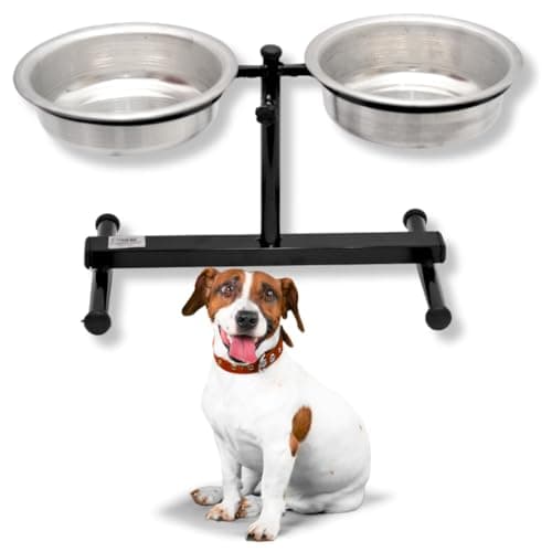 Comedouro Duplo Elevado Médio Preto 1200ml Alto Ajustável Regulável Duplo Para Cachorro