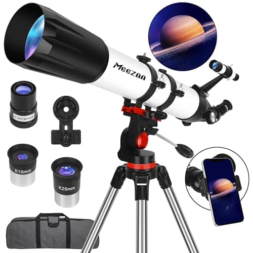 MEEZAA Telescópio, telescópio para adultos profissionais de alta potência, abertura de 90 mm, telescópios refratores de 800 mm para iniciantes em astronomia, totalmente multirevestidos com tripé de