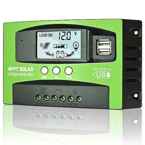 Depvko Controlador de Carga Solar Mppt 60A, Regulador de Painel Solar com Rastreamento Automático 12V/24V, Display Lcd, Duas Portas Usb, Múltiplos Modos de Controle de Carga, Configuração