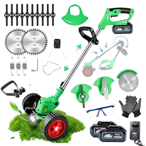 Aparador de grama Elétrico 2500W Potente | 16 Lâminas | 2 Baterias 5000mAh com Carregamento Rápido | Dual Modo: Com Rodas e Sem Rodas | Ideal para Jardim Doméstico