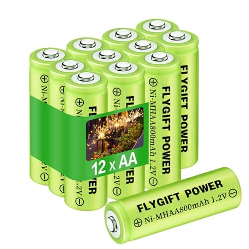FlyGift Pilhas Recarregáveis AA 800mAh Ni-MH Duplo A 1,2 V Alta Capacidade Baterias Solares Pré-carregadas para Luzes de Jardim, Luzes Solares Exteriores Paisagem, Pacote com 12