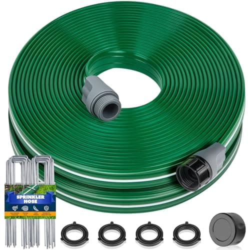 Jin&Bao Mangueira de irrigação com furos de 25 m, pacote com 2, mangueira de irrigação resistente, sistema de irrigação de alta eficiência para gramado e jardim com grampos