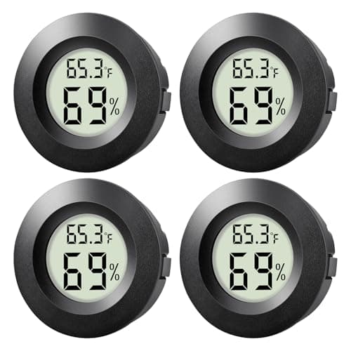 wwhako Kit com 4 Mini Higrômetros E Termômetros Redondos para Ambientes Internos E Externos, Pequenos Termômetros Digitais com Monitor Lcd E Sensor de Umidade Ou para Termostatos de Répteis E Potes