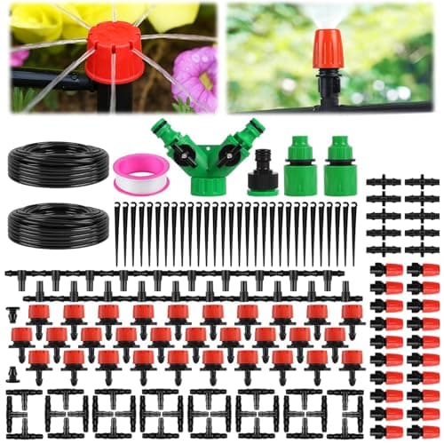 Kit de Irrigação Automática por Gotejamento DIY 149 Peças | Ajustável com Nebulização | Componentes Completos (Gotejadores, Mangueira, Irrigador) | Para Horta e Jardim