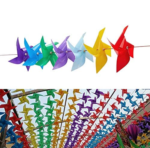 Tsocent 100 Cata-Ventos Com Cabo De Aço, 10 Cores Misturadas, Brinquedo Faça Você Mesmo, Gira-Ventos Para Crianças, Decoração Áreas Externas, Quintal E Jardim