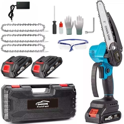 FINYQBET Mini Sem Fio Motosserra de Mão de 8 Polegadas,com 2 Baterias 21V, motosserra portátil com motor sem escova, Ideal para Poda de Árvores, Jardinagem e Trabalhos em Fazendas (100-240V)