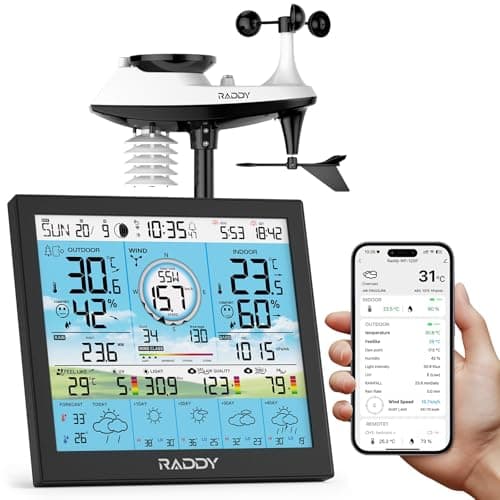 Raddy Estação Meteorológica Profissional Wf-120P com Wi-Fi E Controle Por Aplicativo, Tela Colorida Htn de 10", Temperatura E Umidade Internas E Externas, Índice Uv E de Luz, Pm2.5 Aqi, Previsão de 5