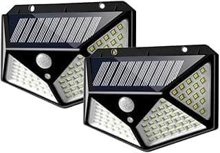 Kit 02 Luminária Energia Solar para Parede Externa com 100 Led Sensor Presença 3 Funções Lâmpada Solar Refletor De Energia Solar Iluminação Led - Linha Premium (Kit com 02 Luminarias)