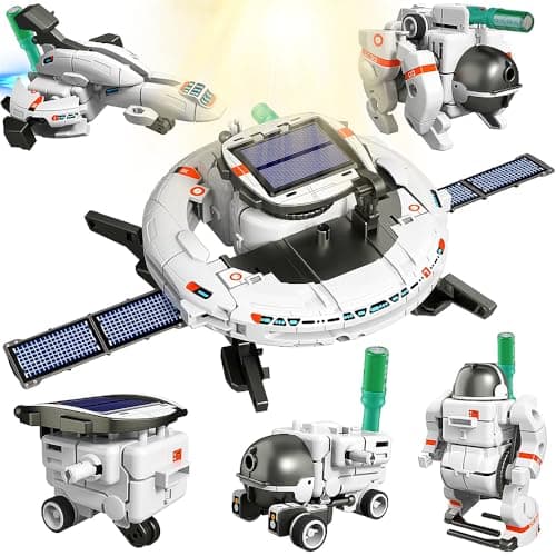 Kit de brinquedos espaciais energia solar 6 formas com foguete, nave espacial, robô astronauta, robô terrestre e robô voador