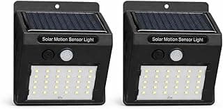 Kit 2 Luminárias Solar 30 LEDs Sensor de Movimento Sem Fio à Prova d'Água — Super Brilho Refletor Solar para Jardim Garagem Muro e Área Externa — Segurança Residencial