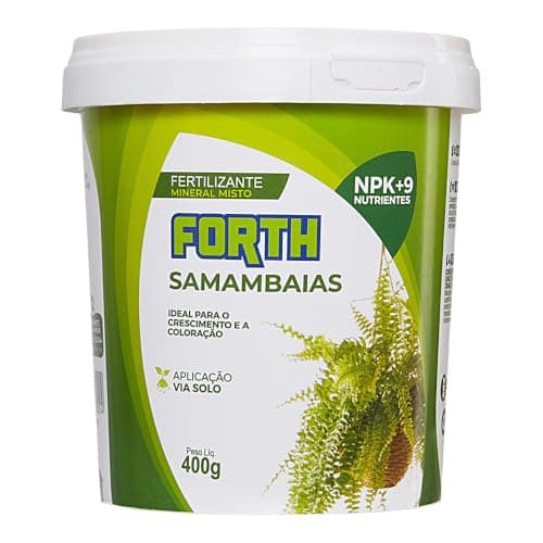Fertilizante Forth Samambaia, Adubo Mineral, NPK (Nitrogênio, Fósforo, Potássio), 9 Nutrientes, Nutrição Especializada e Completa, Crescimento e Revitalização, Balde, 400g