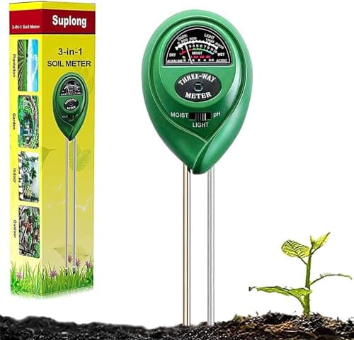 Suplong Medidor de umidade do solo 3 em 1, sonda de aço inoxidável atualizado, medidor de pH/luz/umidade do solo para plantas, testador de solo para jardim, fazenda, gramado, interno e externo (sem