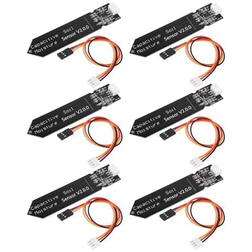Sensor de umidade do solo capacitivo atualizado, 6 peças, sensores de detecção de umidade resistentes à corrosão com fio 3,3-5,5 V irrigação de jardim DIY para Arduino, Raspberry Pi - Versão melhorada