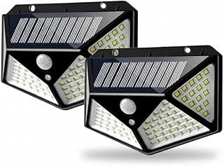 Kit 2 Luminária Solar 100 LEDs com Sensor de Presença – Super Brilho, 3 Modos, Resistente à Água para Parede Externa