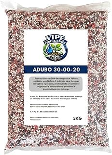 Saco de fertilizante VIPE 30-00-20, 3kg, grânulos vermelhos, brancos e pretos
