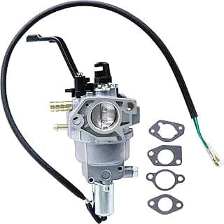 Carburador P28-4-H para geradores de combustível duplo, prateado e preto, com fio preto conectado.
