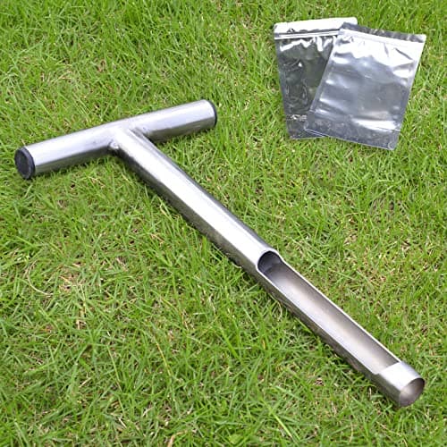 Sonda de solo de 30,48 cm com 2 sacos, sonda de amostra de solo para plantas de casa de gramado, conjunto de ferramentas de haste de sonda de amostra de solo com alça em T, kit de teste de solo de aço inoxidável para amostragem de solo