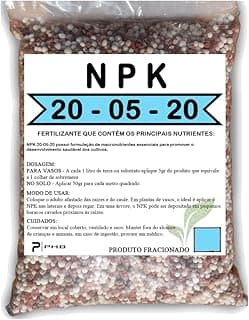Fertilizante NPK 20.05.20 em saco plástico de 5Kg com grânulos marrom e branco
