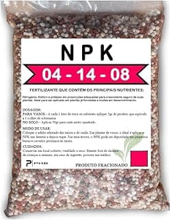 Adubo fertilizante NPK 04-14-08 fracionado para hortaliças, flores, suculentas e jardins em saco transparente de 500 gramas