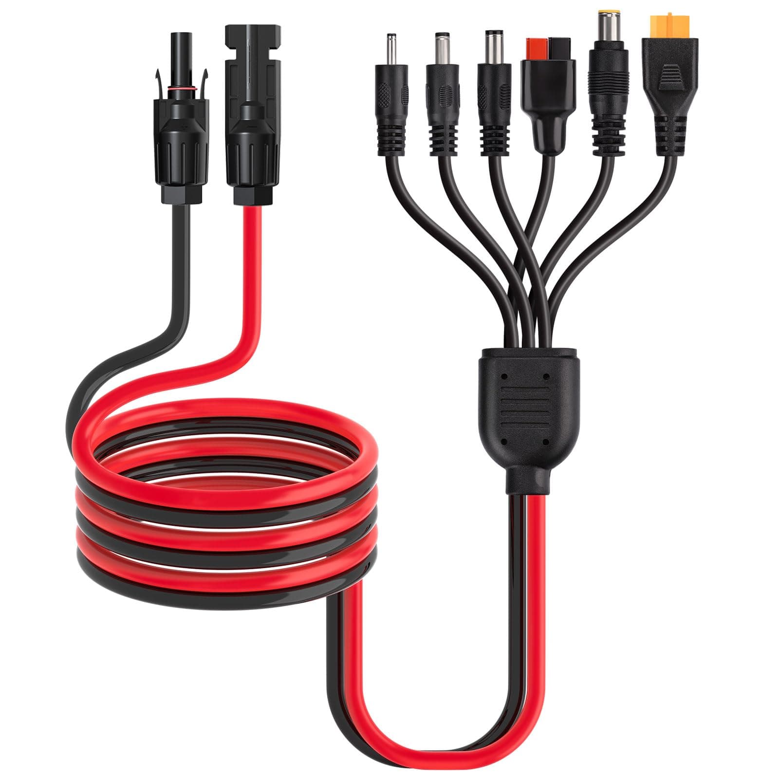 ELFCULB Kit conector de painel solar 6 em 1, cabo conector solar 12AWG para XT60, Anderson, DC7909, DC6530, DC35135, DC5521 para gerador de painel solar de estação portátil (3 m)